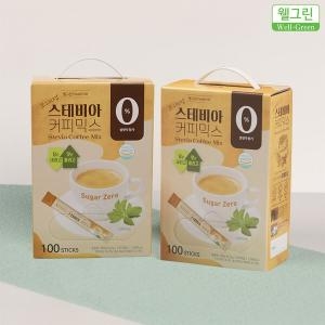 웰그린세제 웰그린 프리미엄 스테비아 커피믹스 100개입 2박스 / 당류제로 15칼로리 2개_이미지