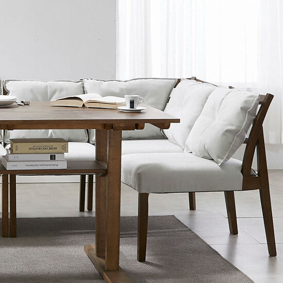 지베스 달리아 리빙다이닝 원목 식탁 패밀리형 1800 (의자2개+코너의자2개+벤치2개)_이미지