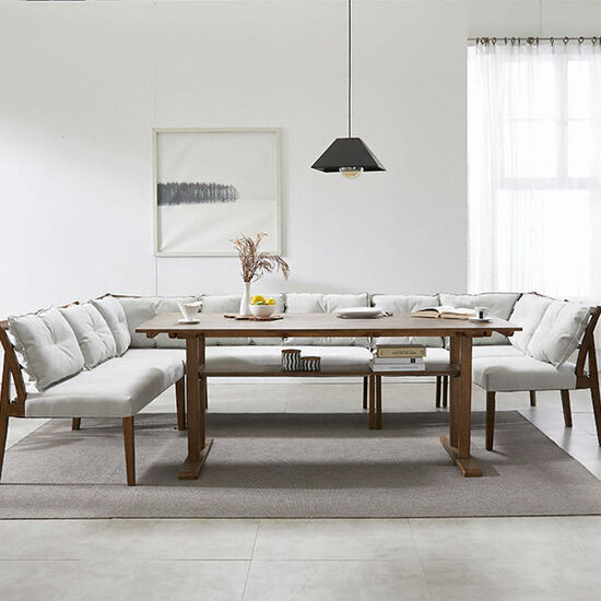 지베스 달리아 리빙다이닝 원목 식탁 패밀리형 1800 (의자2개+코너의자2개+벤치2개)_이미지