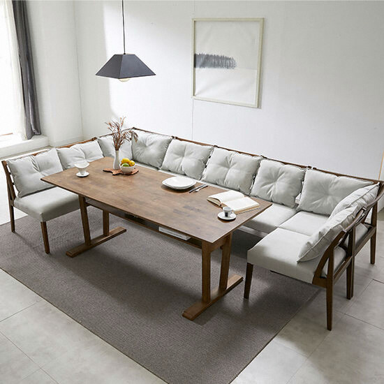 지베스 달리아 리빙다이닝 원목 식탁 패밀리형 1800 (의자2개+코너의자2개+벤치2개)_이미지