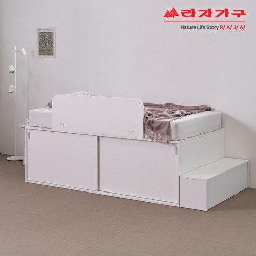 라자가구 비바 메가 수납 슬라이딩 침대 SS+가드+계단 (매트별도)_이미지