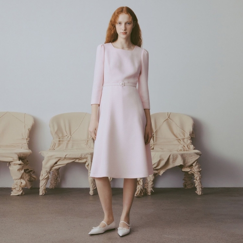 린컴퍼니 케네스레이디 퍼프숄더 벨티드 플레어 원피스 EROPND01