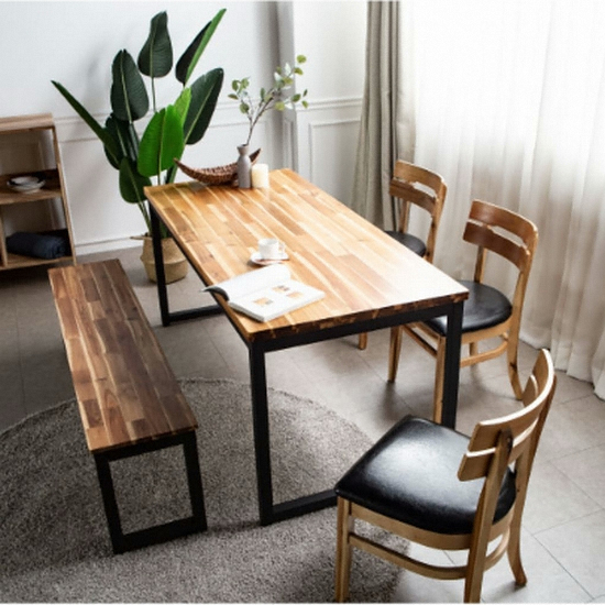 라미에스 키첸 아카시아 원목 식탁 1700 (의자3개+벤치1개)_이미지