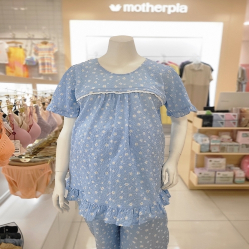 마더피아 마더피아 마더피아 와코루 임부복 임산부 지지미 나염 반팔상의 실내복 잠옷 RTO703PA 요루원단