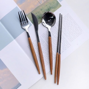 로렌스 실버 우드 커트러리 4p세트