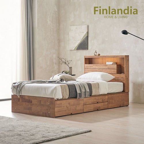 핀란디아 넬슨 원목 수납 LED침대 SS (드림온21독립)