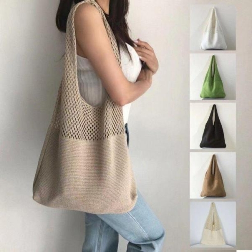핸드메이드 코바늘 그물망 니트 숄더백 여름용 메쉬 가방 WFM60KE_이미지