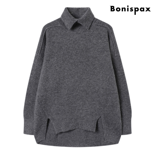  보니스팍스 언발 오버핏 폴라 트임 카라 긴팔 니트 XP4KT037L0