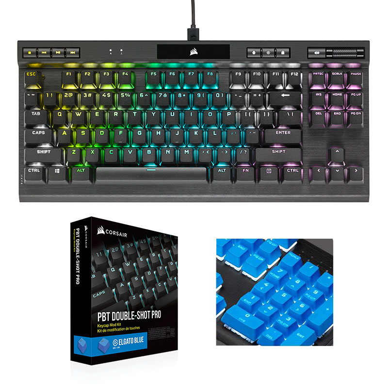 CORSAIR K70 RGB TKL CHAMPION+PBT Double-shot Keycaps Pro (적축, 블루)