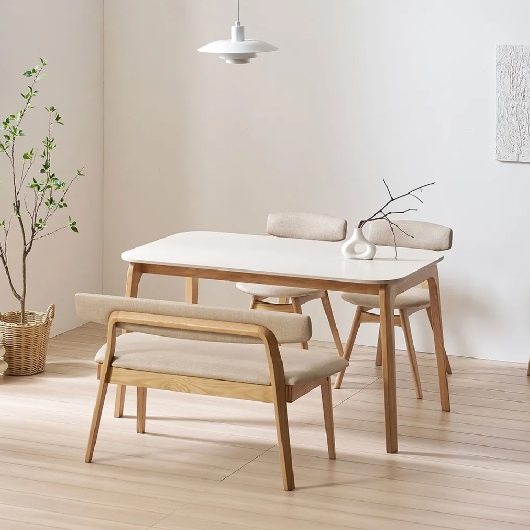 보니애가구 오로라 양면 포세린 세라믹 애쉬 원목 식탁 1400 (의자별도)_이미지