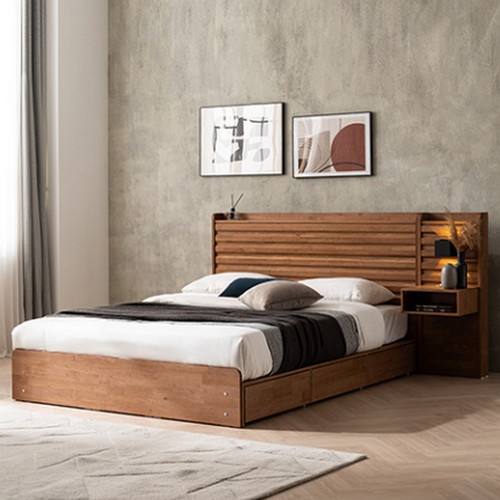 잉글랜더 도로시 원목 호텔형 수납 침대 Q+협탁 (매트별도)_이미지