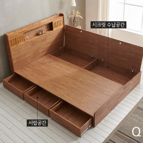 잉글랜더 도로시 원목 호텔형 수납 침대 Q+협탁 (매트별도)_이미지