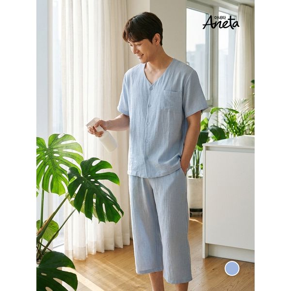 아네타 올인원 아이스 린넨 인견 남성파자마 3종세트 ASET100