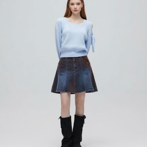 벨벳 배색 데님 미니 스커트 ES1DS160