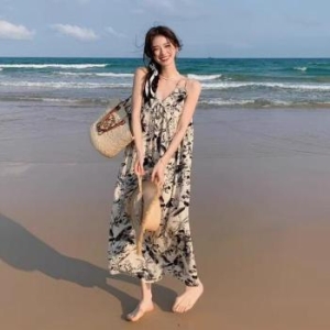 오노마 ONM 여자 예쁜 수묵화 플라워 여름 끈나시 롱원피스 33115850_이미지