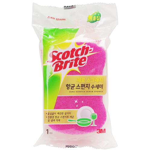 3M 스카치브라이트 제로스크래치 항균 스펀지 수세미 (1개)