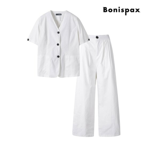 린넨 V넥 자켓 백 밴딩 팬츠 셋업 XP4OP026M0