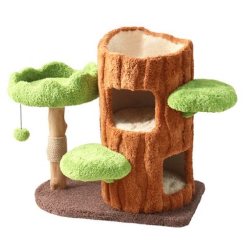 펫모닝 통나무 리얼트리 2단 숨숨집 캣타워 PMC-6531
