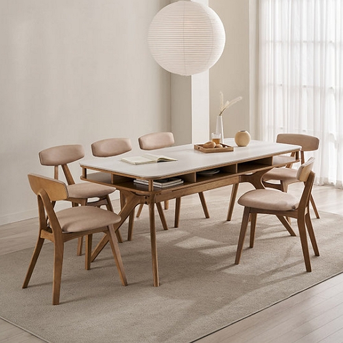 삼익가구 코비오 포세린 세라믹 수납형 원목 식탁 1800 (의자6개)_이미지