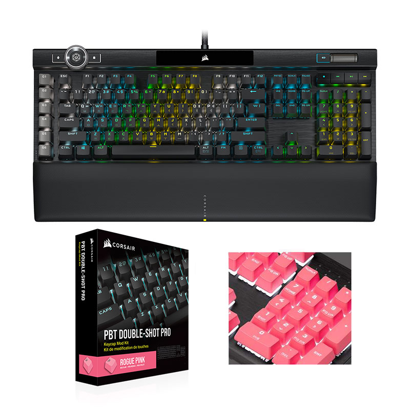 CORSAIR K100 RGB MX SPEED 한글+PBT Double-shot Keycaps Pro (은축, 핑크)_이미지