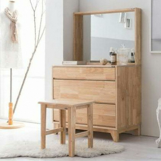 에몬스홈 레미 고무나무 원목 3단 화장대세트+의자 (80cm)_이미지