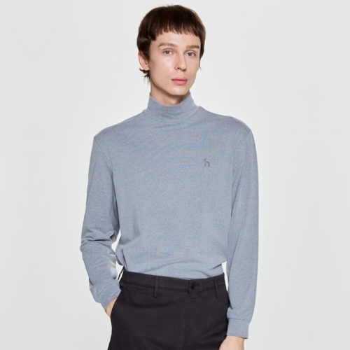 헤지스 남성 그레이 모크넥 티셔츠_HZTS5D403G1_이미지