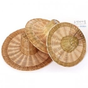 [불명] 패랭이 모자 대나무 삿갓 민속품 전통 공예 벽걸이_이미지