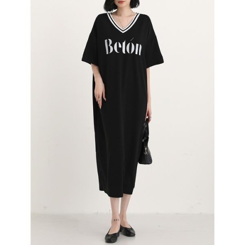 시크루즈 앤크 V넥 배색 블롱 루즈핏 원피스_BDOP327