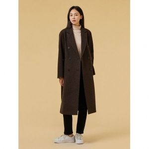 세일절 기간한정 SALE 다크 브라운 여 체크 베이직 울 코트 J102401028 794353