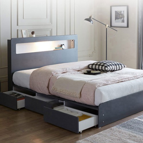 바로크가구 클래어 평상형 수납 LED침대 SS (매트별도)