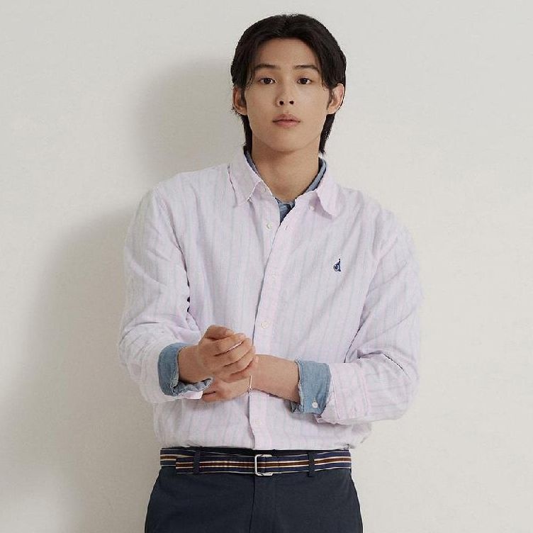 빈폴 남성 옥스퍼드 변형 스트라이프 셔츠 핑크 BC6864C01X