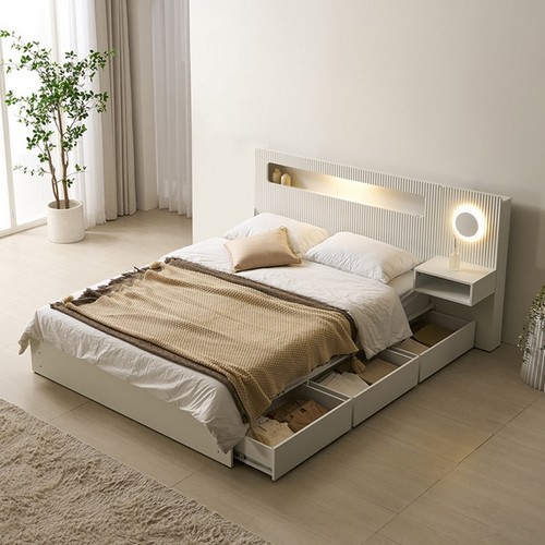 BIF보루네오 호텔라인 KC821 서랍 LED침대 Q+협탁 (매트별도)_이미지