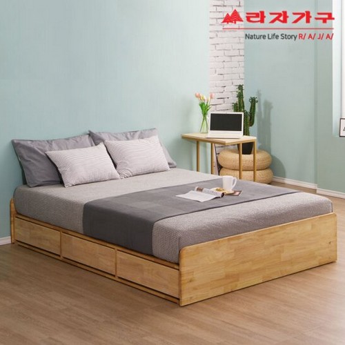 라자가구 비바 팀버 원목 수납 침대 Q (독립스프링)