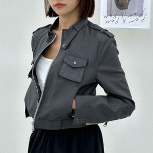 금강 프리미엄 레더 크롭 숏 가죽자켓 HIJ-2123 그레이_이미지
