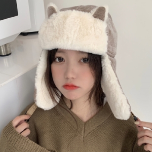 루즈루나 여성 에니나 털 군밤 토끼 귀달이 트루퍼햇 방한 귀도리 모자_이미지