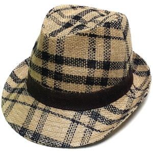 [불명] 체크무늬 마 중절모자 페도라 여름 모자- CAP180616
