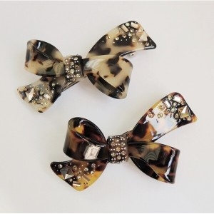 Myacc 호피 크리스탈 헤어핀리본핀