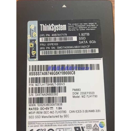 ����� 1.92TB SATA PM883 SSD 4XB7A17179 01PE103 �ָ��� ������Ʈ ���� �ϵ� ����̺�