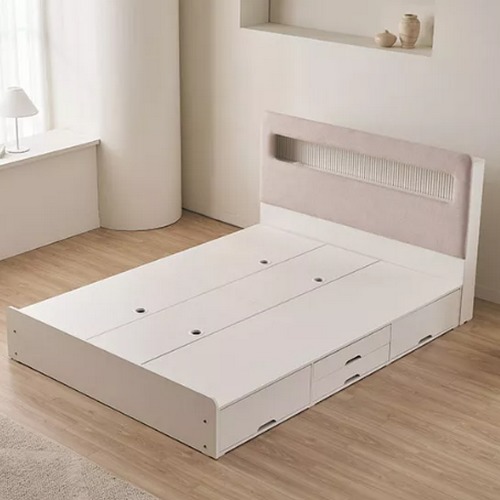 삼익가구 플로브 패브릭 템바보드 4단 수납 LED침대 Q (파워본넬스프링)_이미지