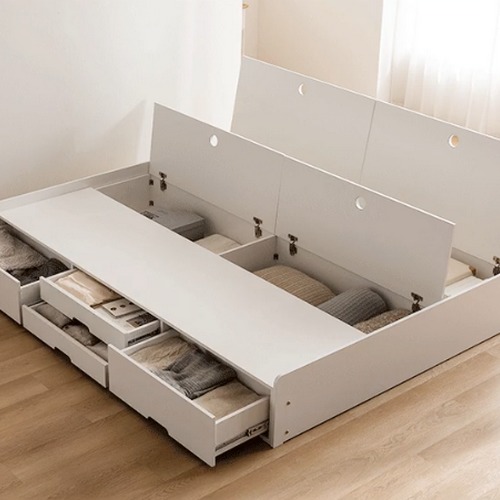 삼익가구 플로브 패브릭 템바보드 4단 수납 LED침대 Q (파워본넬스프링)_이미지