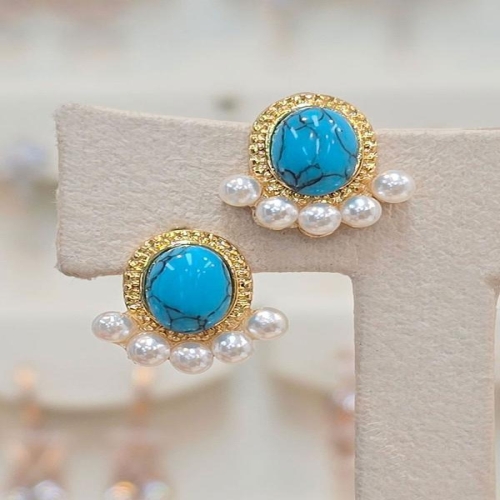 세이브존03 터키석 크라운 진주 은침 귀걸이 AQSSS1913A