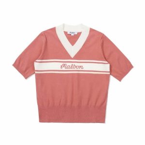 말본골프 V넥 컬러블록 하프슬리브 니트 M4122PKT18PNK_이미지