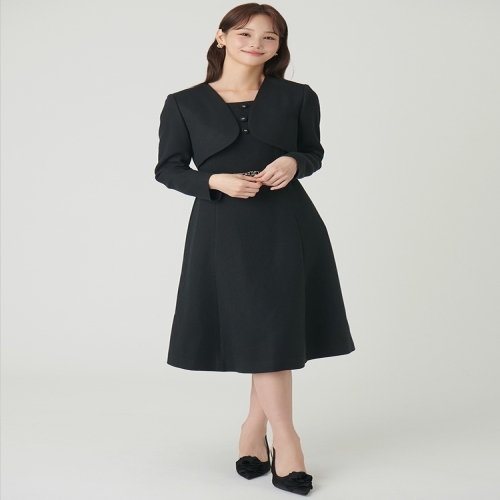 사틴 자켓 레이어드 벨티드 원피스 s244s603a