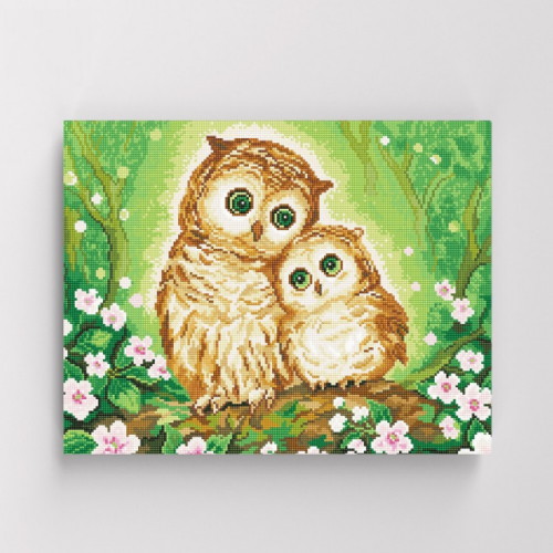 아이러브페인팅 DIY 캔버스형 보석십자수 꽃과 부엉이 40x50cm_이미지