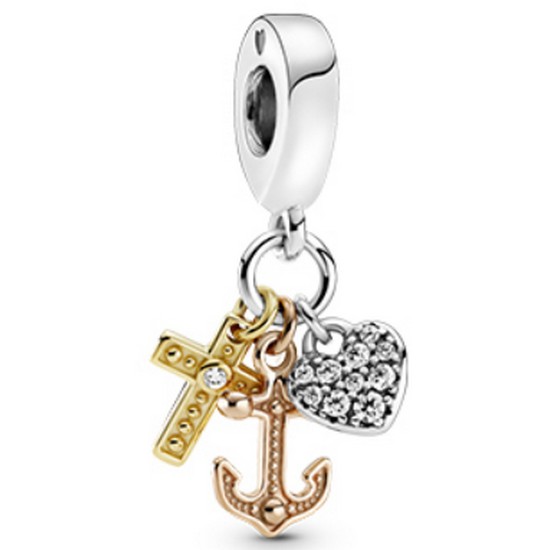 판도라 트리플 톤 크로스 하트 앵커 댕글 참 799354C01