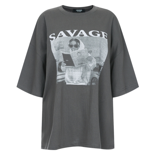 국산 여성 라운드넥 빅사이즈 세비지 면 반팔티 ODA-WSH-20724-블랙