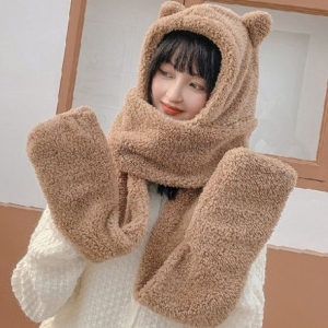 DMS 커플패션모자 3컬러 1P 곰돌이 캡 목도리 장갑 올인원 9890063