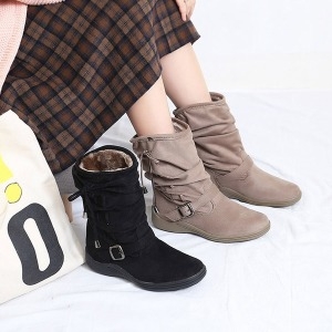  오즈 털 여성 스웨이드 겨울 미들 털부츠 털신발