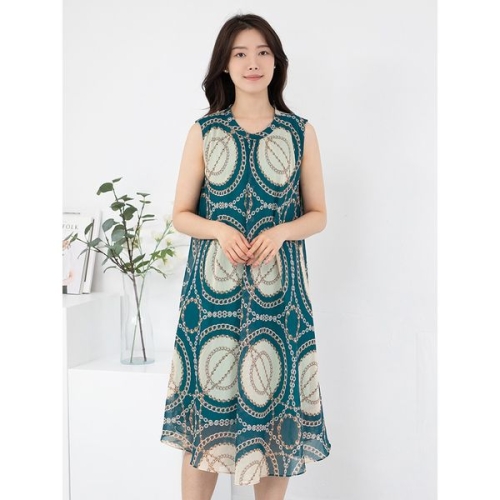 엄마옷 체인 라운드 쉬폰 나시 롱 원피스 MQG126266 마담 미시 중년여성 빅사이즈 할머니옷 50대 60대 70대