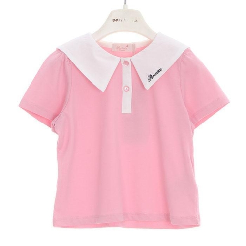 페리미츠 여아 키즈 아동 핑크 셋업 크롭 카라 반팔 티셔츠 P2421T199
